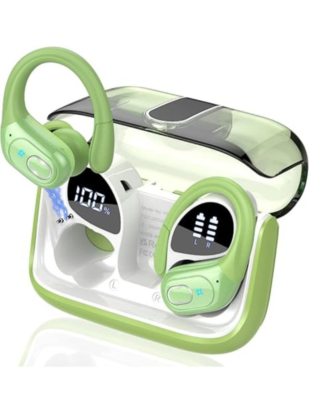 Green Wireless Earbuds Bluetooth Headphone Sport with Ear hooks Workout